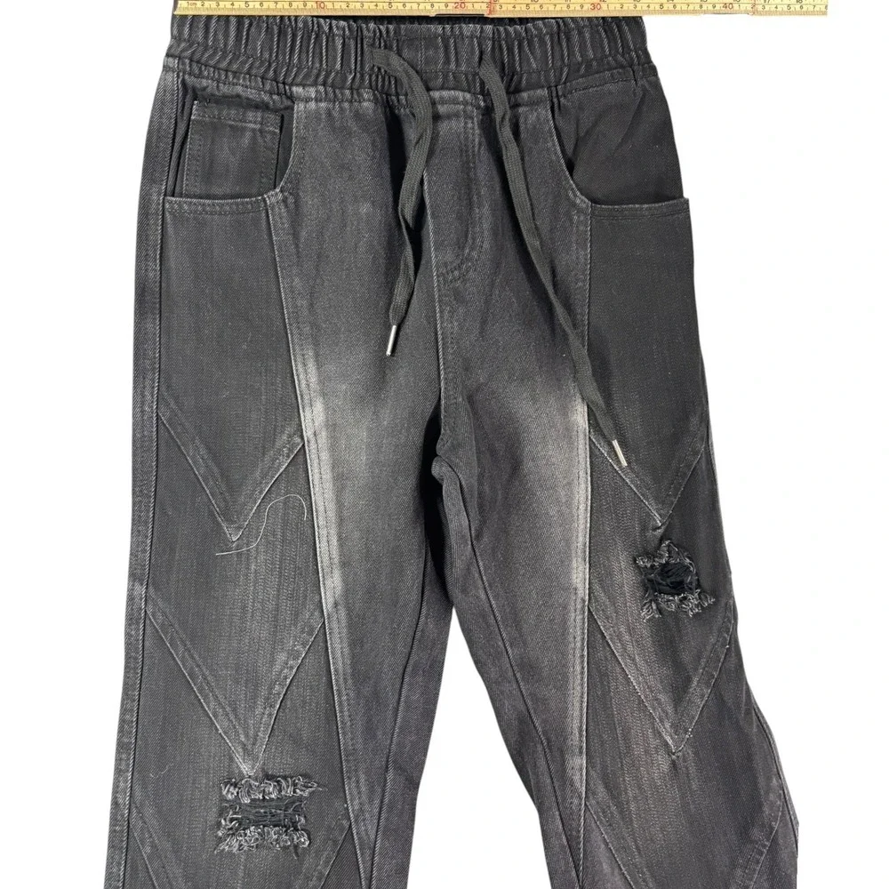 Watson Baggy Fit Jeans Mens‎ 30 Black Distressed Denim Drawstring Waist Straight